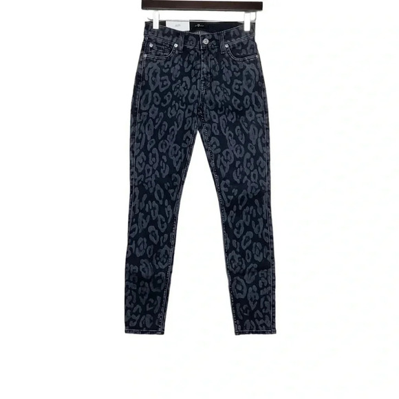 7FAMK Black Skinny Ankle Jeans Animal Print Size 25 - Picture 1 of 6